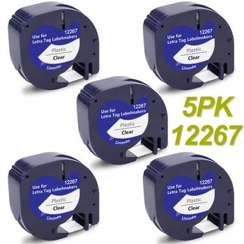 5PK 12267 Etiketės Suderinama Dymo LetraTag Etiketės Mašina 12mm LT Etiketės Juostos Juodas Aišku Dymo Label Maker LT-100H QX50