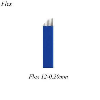 Vienkartiniai 3d 12 Smeigtukai 0.20 mm, Mėlyna Microblades MICROBLADING Adatos Peiliukai Lenkta Eiga Sterilūs 12 Lankstus